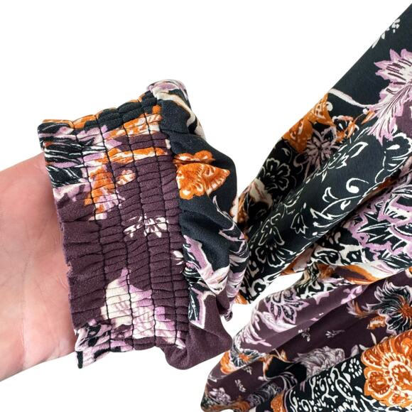 24/7 Maurices Purple Orange Floral Long Sleeve V-Neck Knee Length Dress Size 4X - Picture 4 of 9